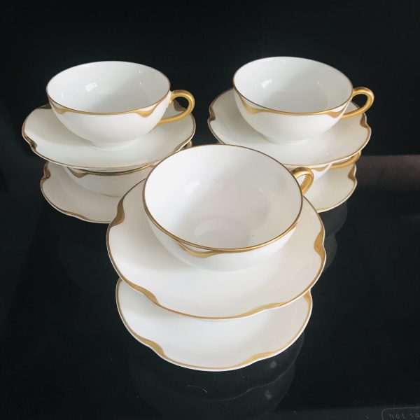 Antique Set of 6 Limoges Tea Cups and Saucers  Theadore Haviland Fine bone china France Collectible Display Farmhouse dining serving