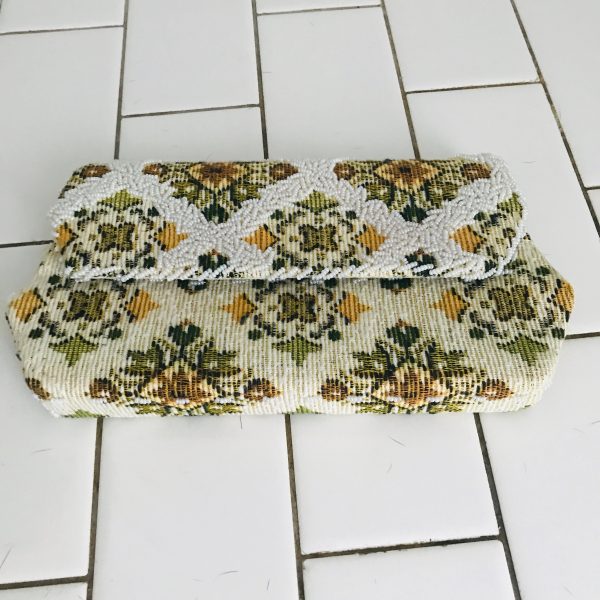 Antique tapestry clutch hand beaded 1940's snap closure tv theater movie prop collectible handheld satin inside Hong Kong