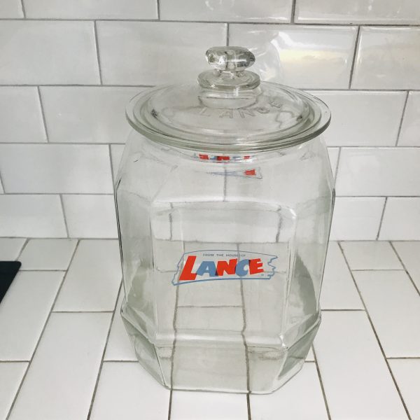 Apothecary Lance Glass Lidded Jar kitchen storage General Store Countertop sales Farmhouse Display Collectible Extra Large Jar