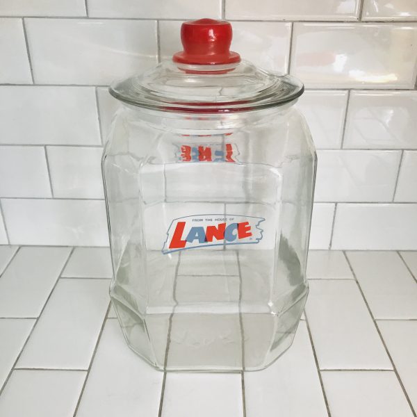 Apothecary Lance Glass Lidded Jar kitchen storage General Store Countertop sales Farmhouse Display Collectible Extra Large Jar