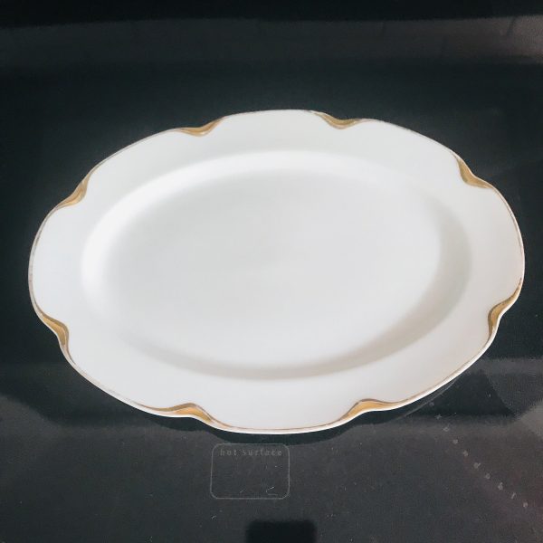 Beautiful Oval platter Gold scalloped rim Haviland Limoges farmhouse collectible white heavy gold display fine bone china