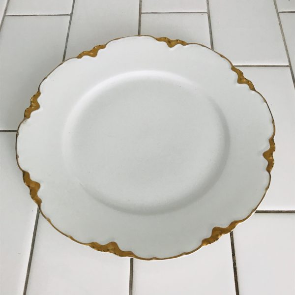 Beautiful Plate Gold scalloped rim Haviland Limoges Luncheon farmhouse collectible white with heavy gold display plates fine bone china