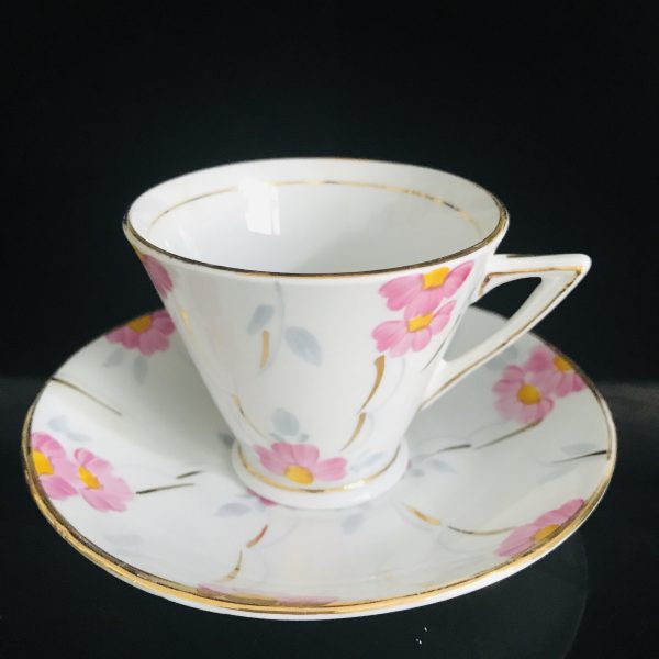 Phoenix Tea Cup and Saucer England Bright Pink Largeflowers light blue leaves bridal shower Collectible farmhouse Display Cottage coffee