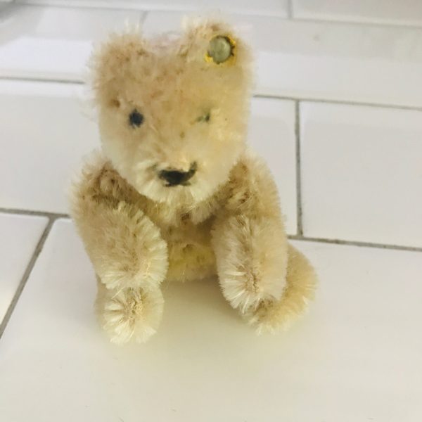 Steiff Original Teddy Bear Beige Mohair Mini Mohair 3" tall with ear button collectible display farmhouse child's room