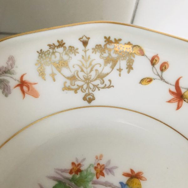 Vintage 10 Limoges Cream soup shallow bowls France 1930's farmhouse collectible china dinnerware bright colored flowers