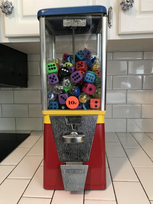 Vintage 1960's gumball machine metal with chrome glass inserts working condition key top no key display with contents 10 cents toy machine