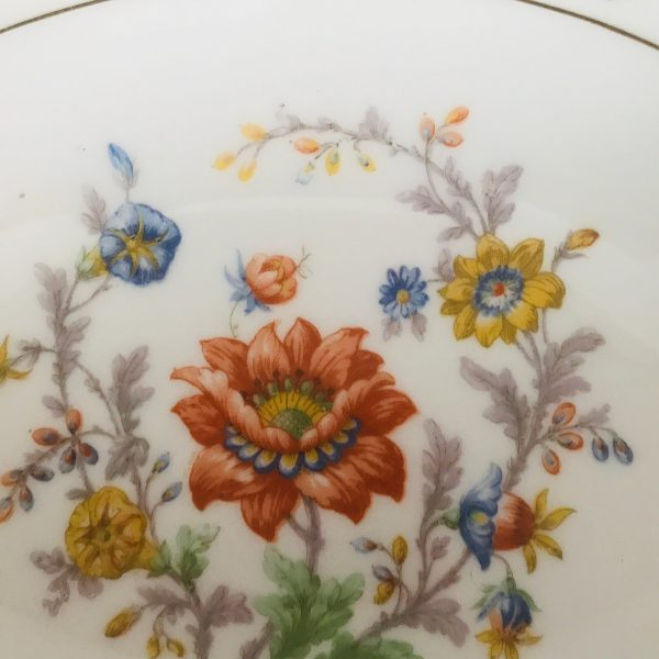Vintage 7 Limoges bread snack plates France 1930's farmhouse collectible china dinnerware bright colored flowers