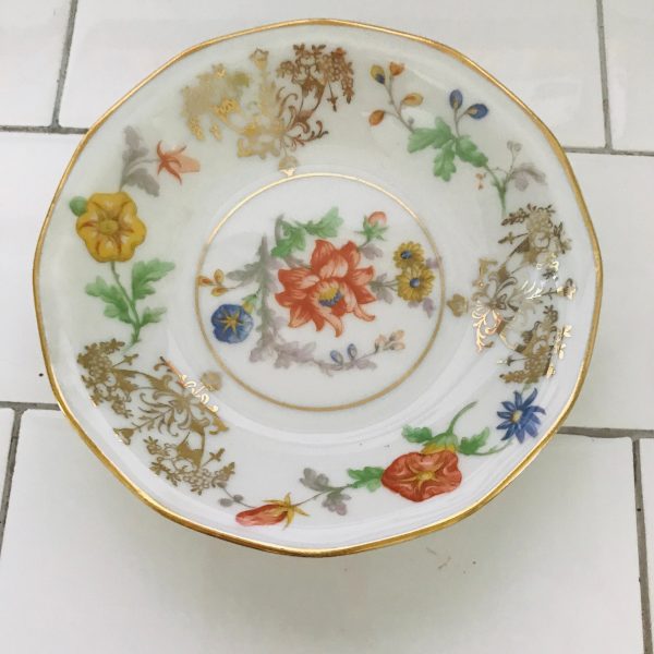 Vintage 7 Limoges snack plates France 1930's farmhouse collectible china dinnerware bright colored flowers