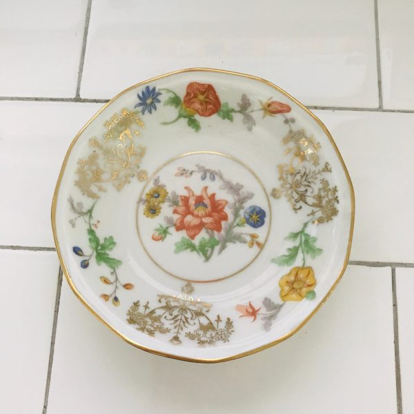 Vintage 7 Limoges snack plates France 1930's farmhouse collectible china dinnerware bright colored flowers