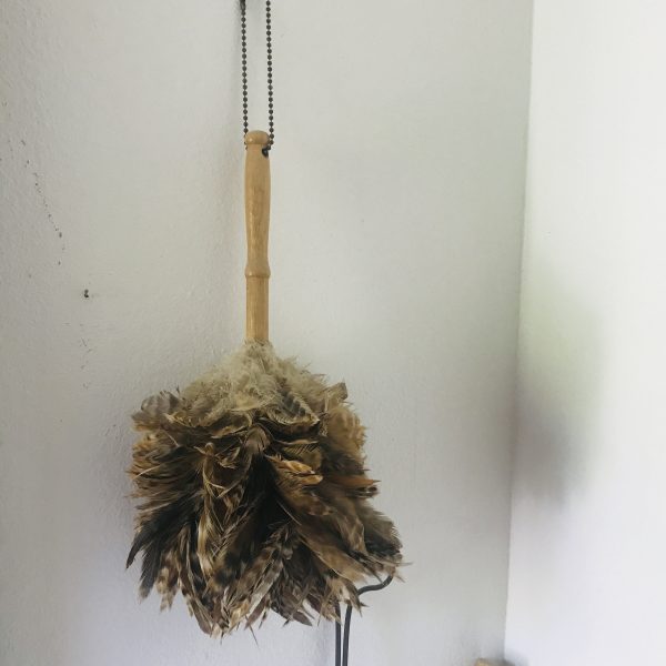 Vintage Authentic Ostrich Feather Duster wooden handle with chain wall decor laundry room decor