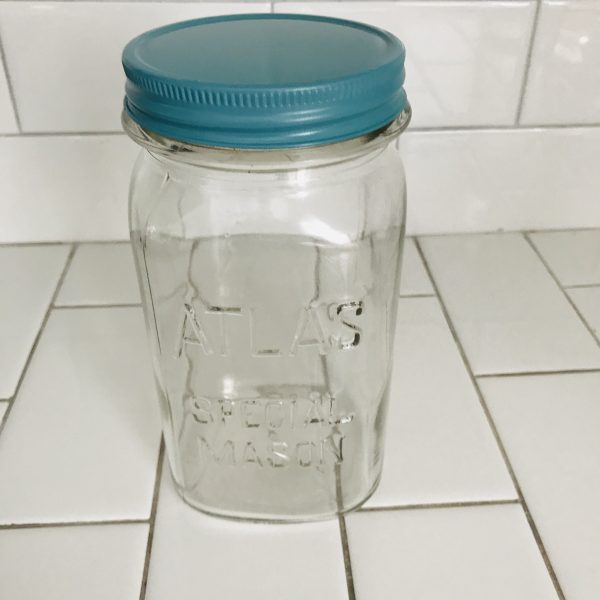 Vintage Canning Jar Atlas Special Mason vintage teal lid Glass jar with coffee counter top storage collectible farmhouse