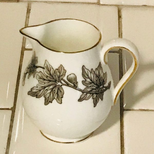 Vintage cream pitcher Wedgwood Gray Leaves Ashford pattern detailed collectible kitchen farmhouse display dainty kitchen pitcher