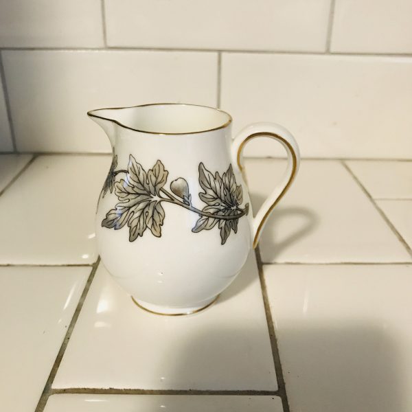 Vintage cream pitcher Wedgwood Gray Leaves Ashford pattern detailed collectible kitchen farmhouse display dainty kitchen pitcher