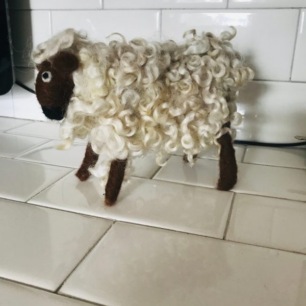 Vintage Curly Hair Sheep Lamb Figurine needle felted head legs & curly body collectible display farmhouse childs room