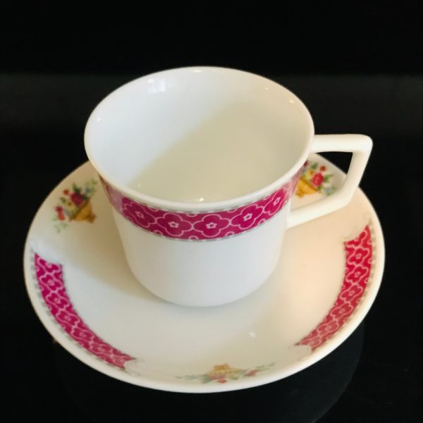 Vintage demitasse tea cup and saucer China Fine bone china Collectible display Pink with white flowers mini boquets