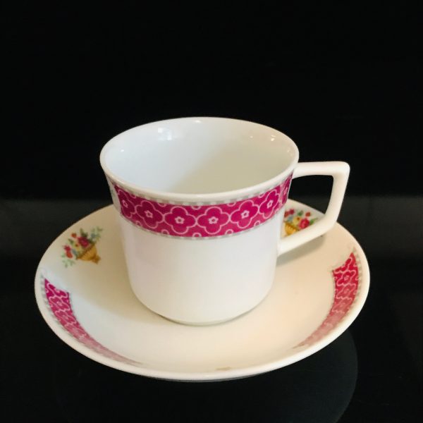 Vintage demitasse tea cup and saucer China Fine bone china Collectible display Pink with white flowers mini boquets