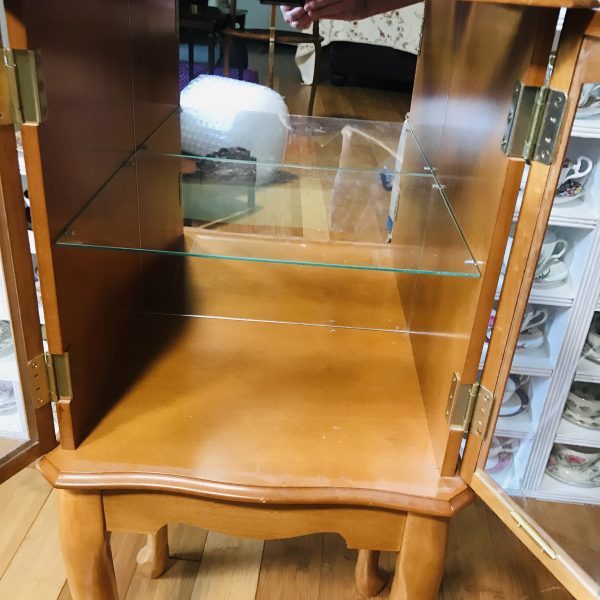 Vintage Display Cabinet Curio Table Glass shelf and top mirrored back glass double doors collectible display furniture entry collectible