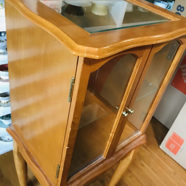 Vintage Display Cabinet Curio Table Glass shelf and top mirrored back glass double doors collectible display furniture entry collectible