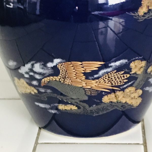 Vintage Fine Bone China Ginger Jar Style Vase Mid Century Japan Stunning Cobalt Vase heavy gold trim