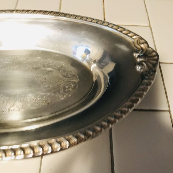 Vintage Footed Serving Dish Collectible Display Silverplate Silver plate tray Ornate rim grapes & vines feet