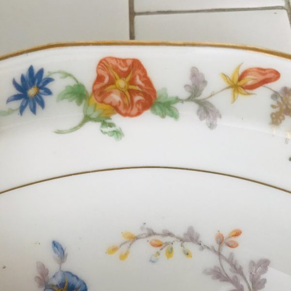 Vintage Limoges Oval Serving Vegetable bowl France 1930's farmhouse collectible china dinnerware bright colored flowers