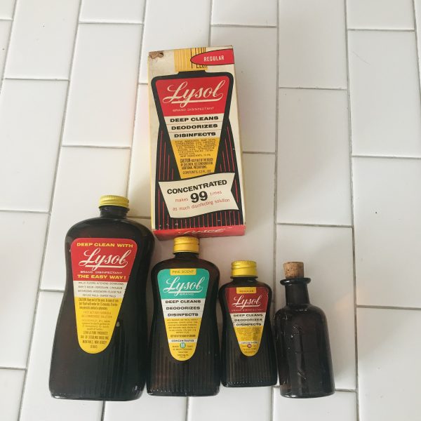 Vintage Lot of Lysol Bottles from 1800-1960's 4 Bottles & 1 box laundry room display collectible farmhouse cleaning