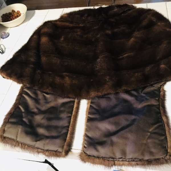 Vintage Mink Stole Beautiful Mid Century Satin Lined Brown fabric size medium Winter Evening wear