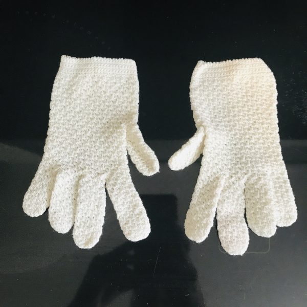 Vintage pair of Ivory cuff length dress gloves crochet collectible display movie tv prop 1950's women's size small formal special event
