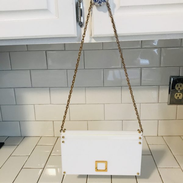Vintage Purse White Lucite Hard Side clutch or shoulder bag  Meyer's USA collectible display movie prop tv theater display Like New