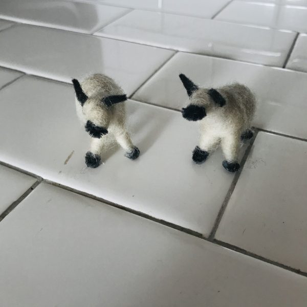 Vintage Sheep lambs Miniature needle felted white with black collectible display farmhouse cottage childs room