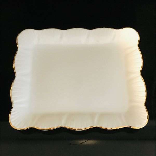 Vintage Shelley white shell pattern square tray dish soap dish sponge gold trim farmhouse cottage collectible display England fine china