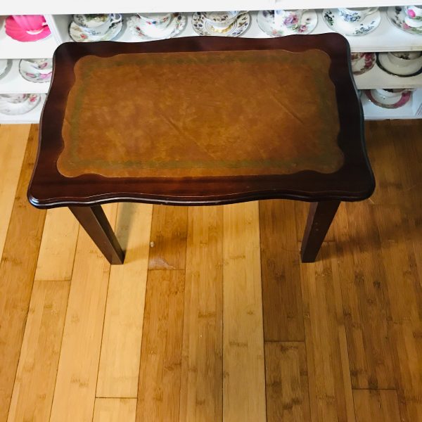Vintage small child size furntiure desk table leather inlay