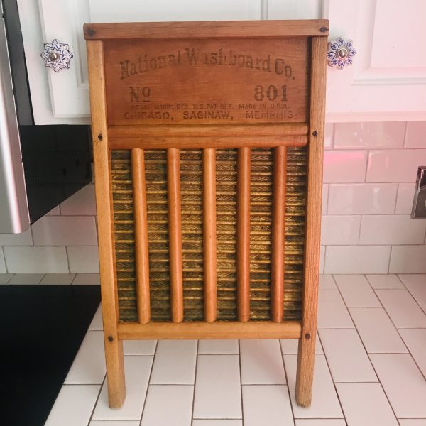 Vintage Washboard The Brass King Top Notch Sanitary front drain hand wash laundry room display collectible farmhouse National Washboard Co.