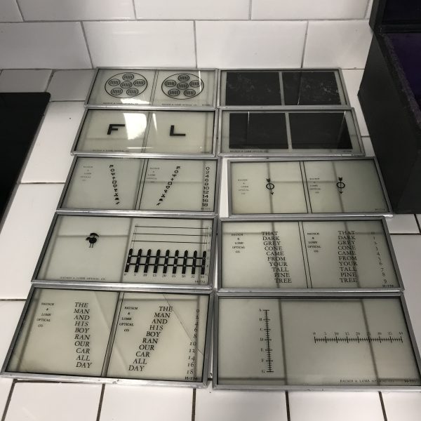 Antique Bosch and Lomb glass slides for eye exams optician optical medical collectible display
