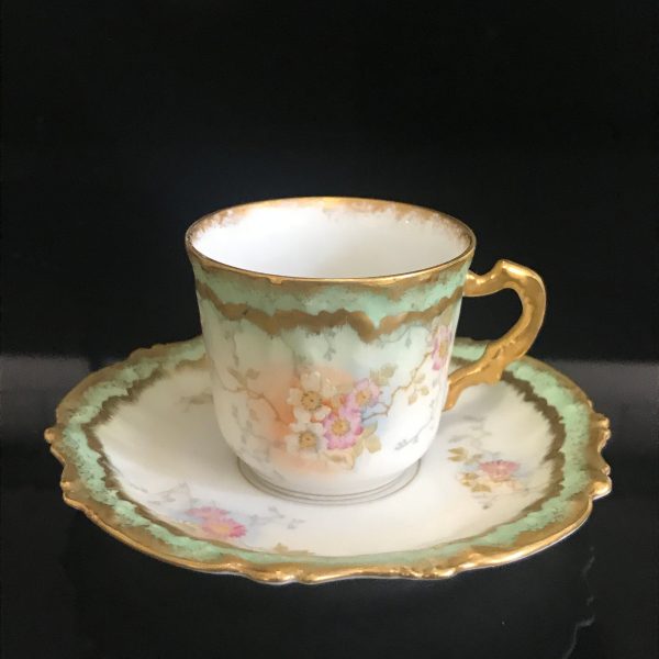 Antique Demitasse tea cup and saucer Limoges France fine bone china collectible farmhouse bridal wedding