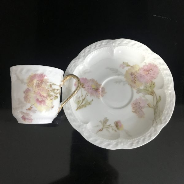 Antique Demitasse tea cup and saucer Limoges France fine bone china collectible farmhouse bridal wedding