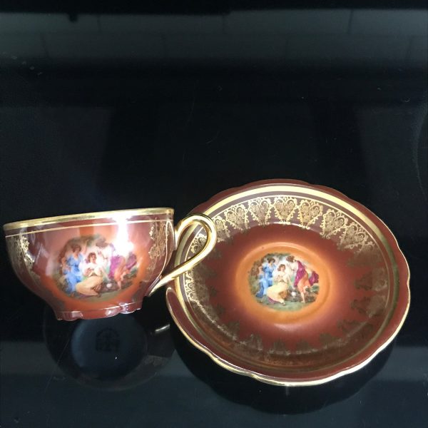 Antique Demitasse tea cup and saucer M Z Austria Brown Heavy ornate gold trim RARE fine bone china collectible farmhouse bridal