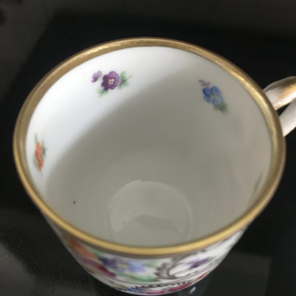 Antique Demitasse tea cup and saucer Schumann Germany small delicate flowers heavy gold trim Dainty collectible farmhouse bridal wedding