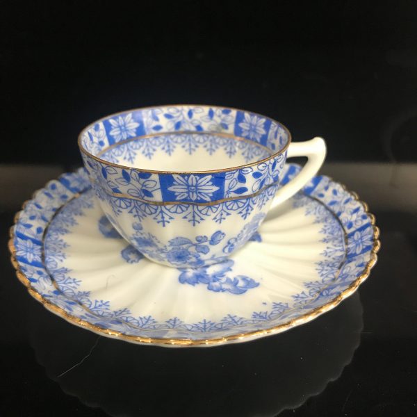 Antique Demitasse tea cup and saucer Tiefenfurt Germany blue and white fine bone china collectible farmhouse bridal