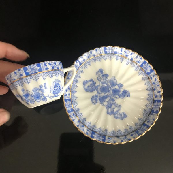 Antique Demitasse tea cup and saucer Tiefenfurt Germany blue and white fine bone china collectible farmhouse bridal