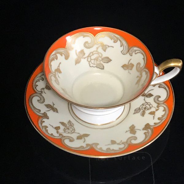 Antique Demitasse tea cup and saucer Tirschenreuth Bavaria Germany Ivory with orange and gold fine bone china collectible farmhouse bridal