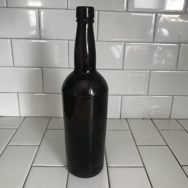 Antique glob top brown glass bottle inverted bottom soda fountain syrup collectible display farmhouse wine