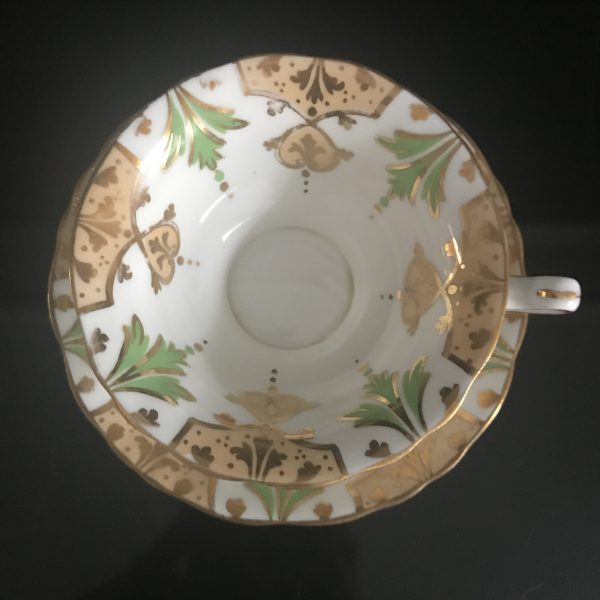 Antique Pointons Tea cup and saucer Fine bone china England Green & beige with heavy gold trim farmhouse collectible display wedding