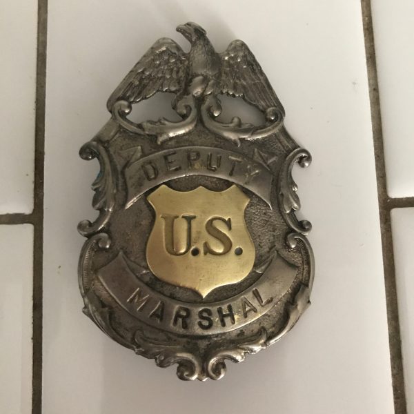 Obsolete Badge Deputy Marshal US Shield with brass center shield Eagle top nice detail on rim collectible display memorabilia