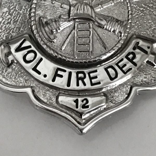 Obsolete Shield Badge Charleston Fireman Vol. Fire Dept #12 Blackinton Ornate center collectible memorabilia