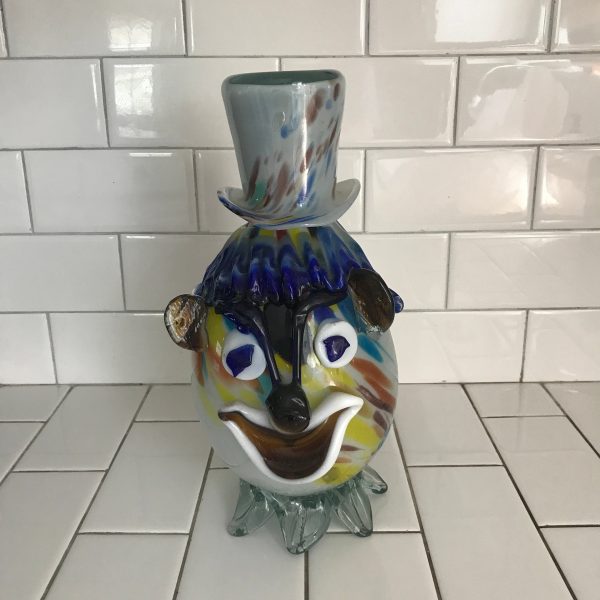 Vintage Bedside Carafe tumble up Murano blown glass clown with hat cup collectible display large ornate detail