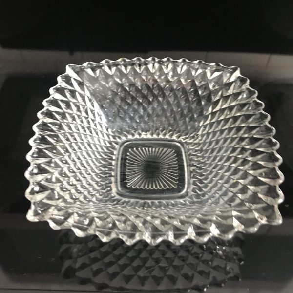 Vintage bowl clear glass Federal Glass diamond pattern square serving dining kitchen farmhouse collectible display cottage cabin farmhouse