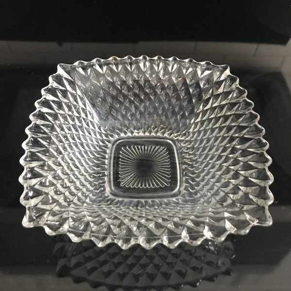 Vintage bowl clear glass Federal Glass diamond pattern square serving dining kitchen farmhouse collectible display cottage cabin farmhouse