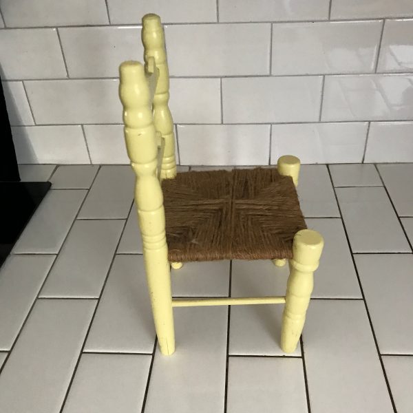 Vintage Chair Wooden Doll Bear display chair wooden rush seat light Yellow
