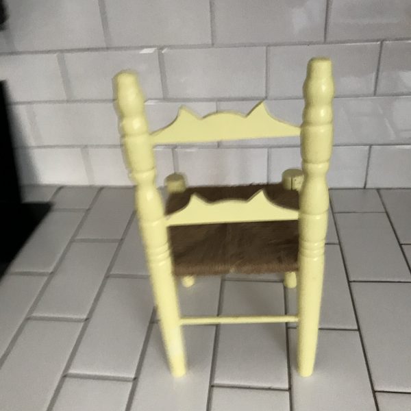 Vintage Chair Wooden Doll Bear display chair wooden rush seat light Yellow